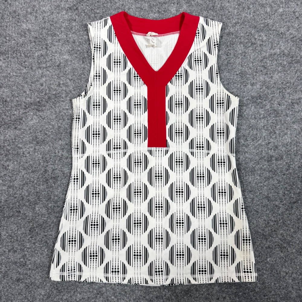 Lululemon Sleeveless V-Neck Geometric Print Womens Size 8 White Red EUC Top